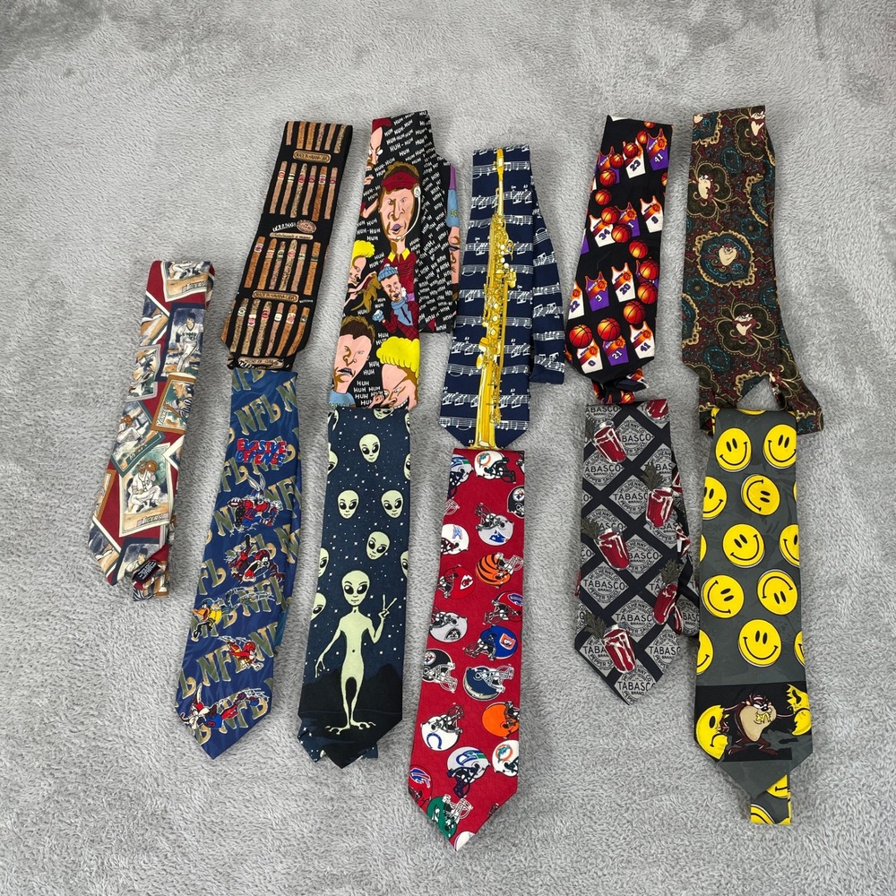 Vintage Tie Lot Looney Tunes NFL Beavis and Butthead Mens Y2K 90s Silk